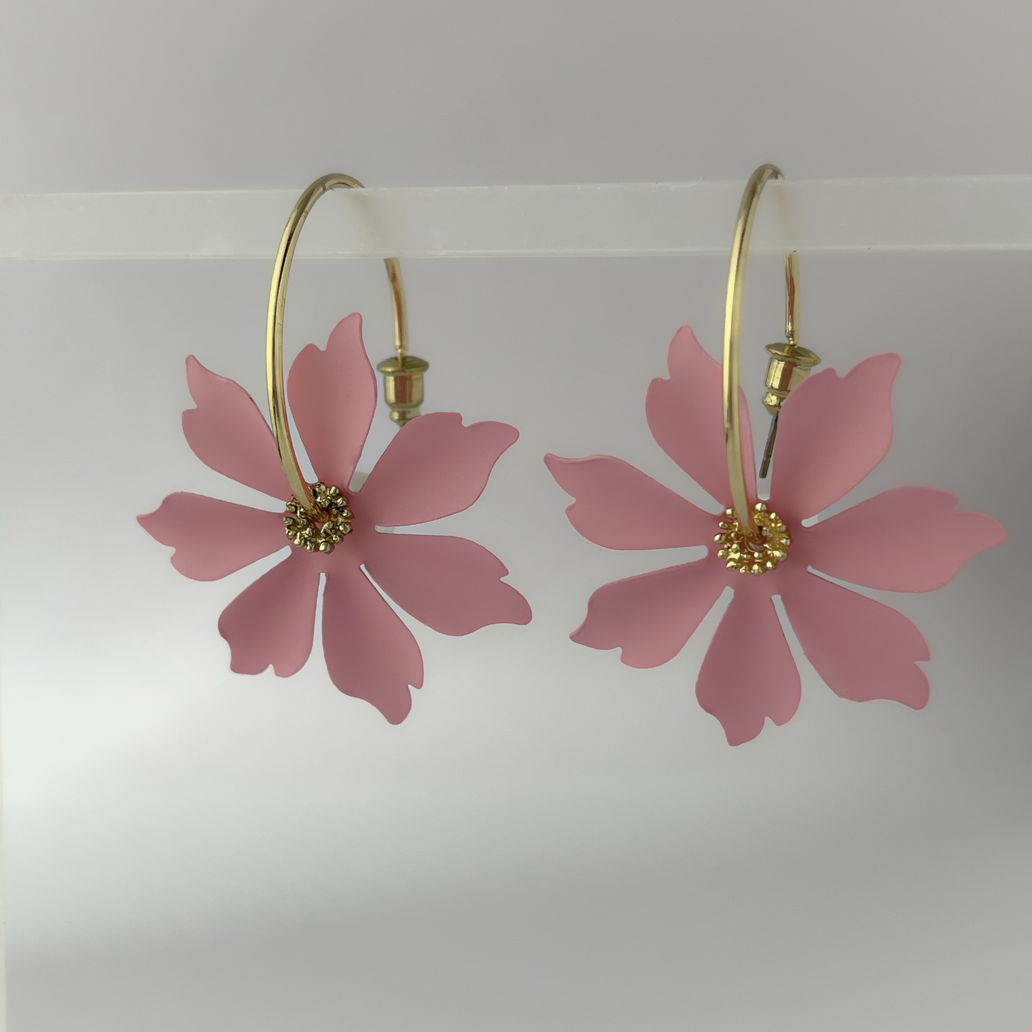 Korean Flower Statement Earrings - Pink