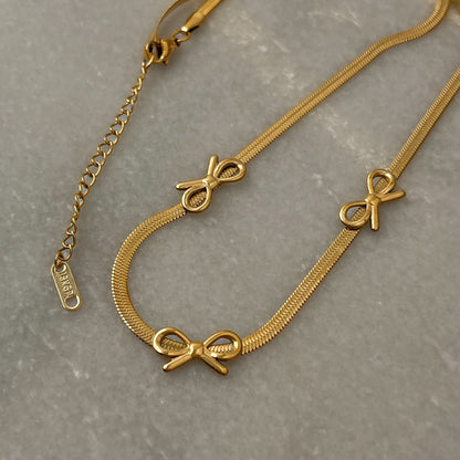 18K Gold Plated Bow Snake Chain Necklace