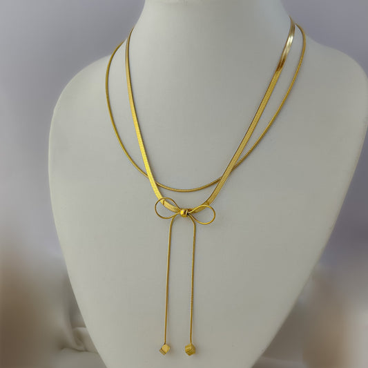 18K Gold Plated Layered Bow Necklace