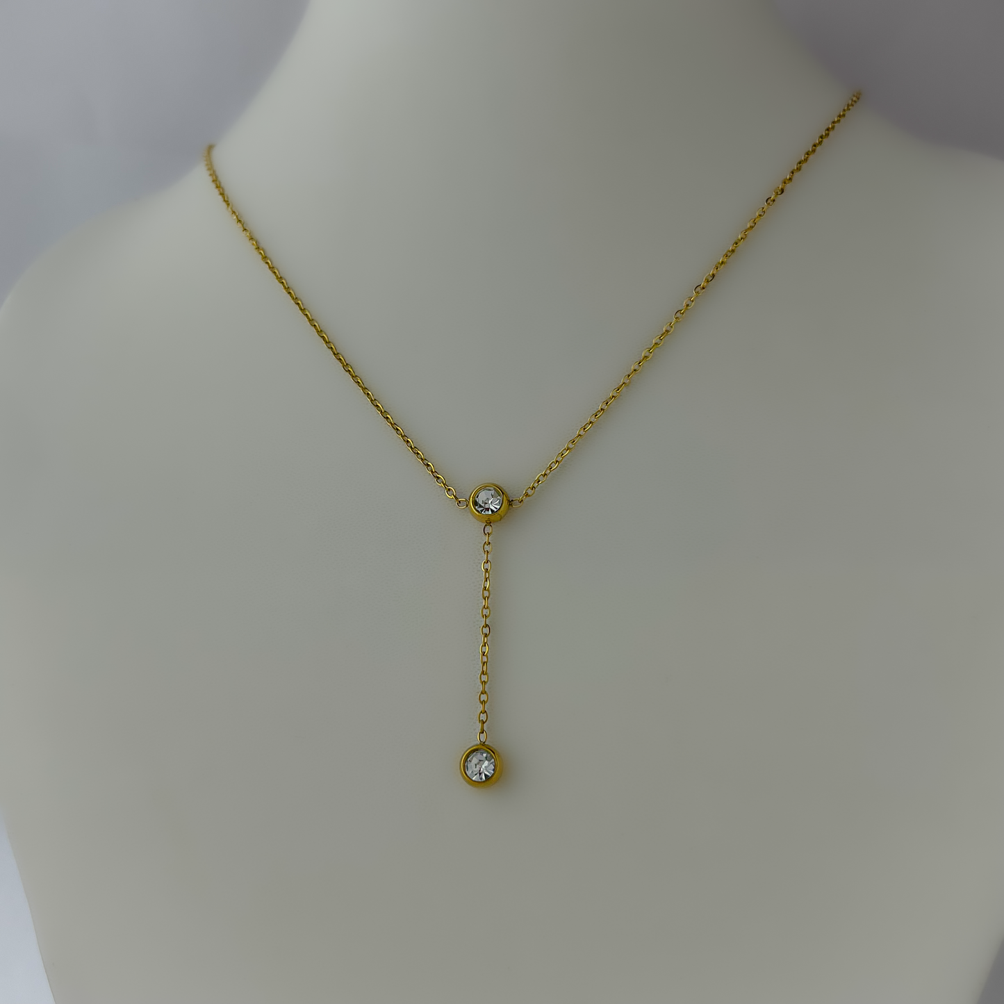 Stainless Steel Dainty Double AD Stone Necklace