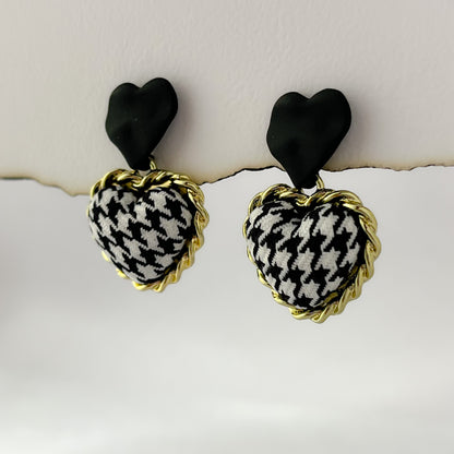 Korean Tweed Heart Earrings