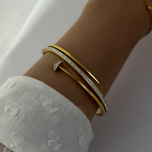 18K Gold Plated AD Stone Luxury Nail Bracelet