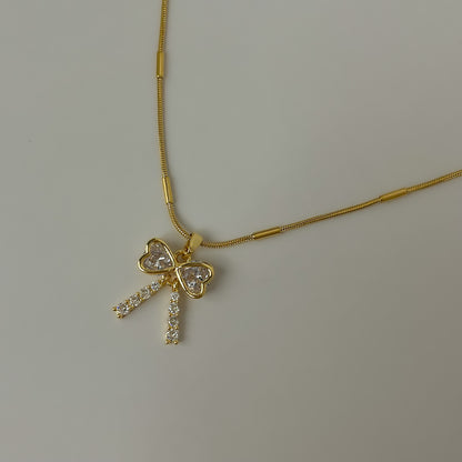 18K Gold Plated AD Stone Bow Necklace