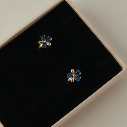 18K Gold Plated Blue Stone Flower Hoop