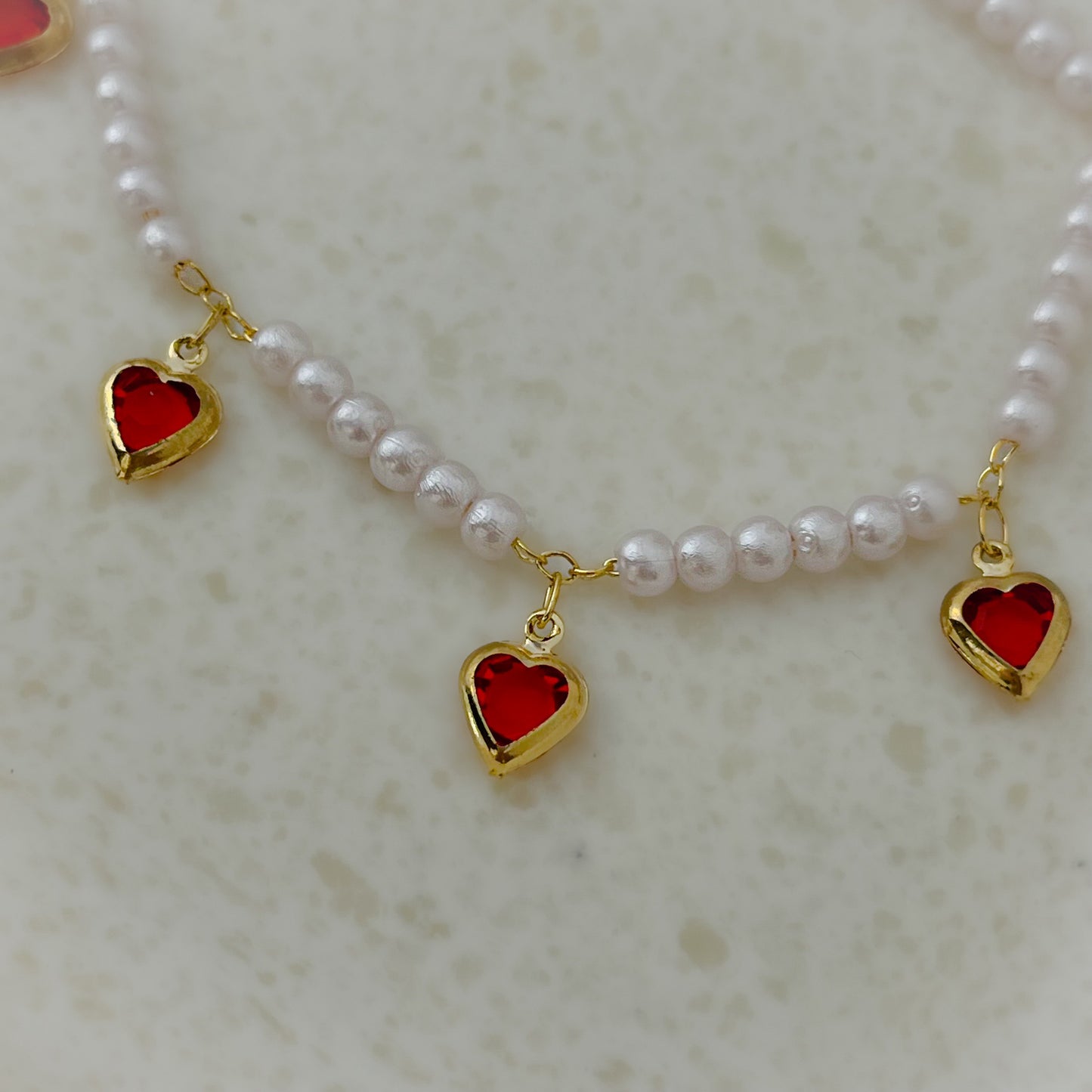 Pearl Red Heart Charms Bracelets