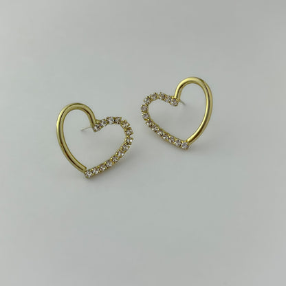 Korean Stone Heart Earrings - Gold & Silver