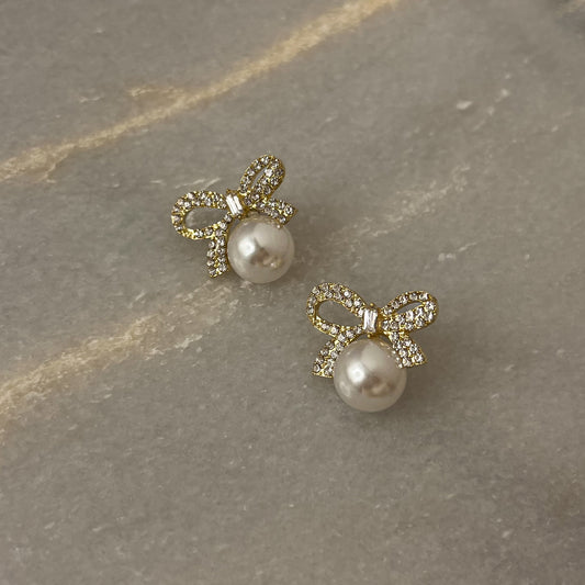 Korean Pearl Bow Earrings