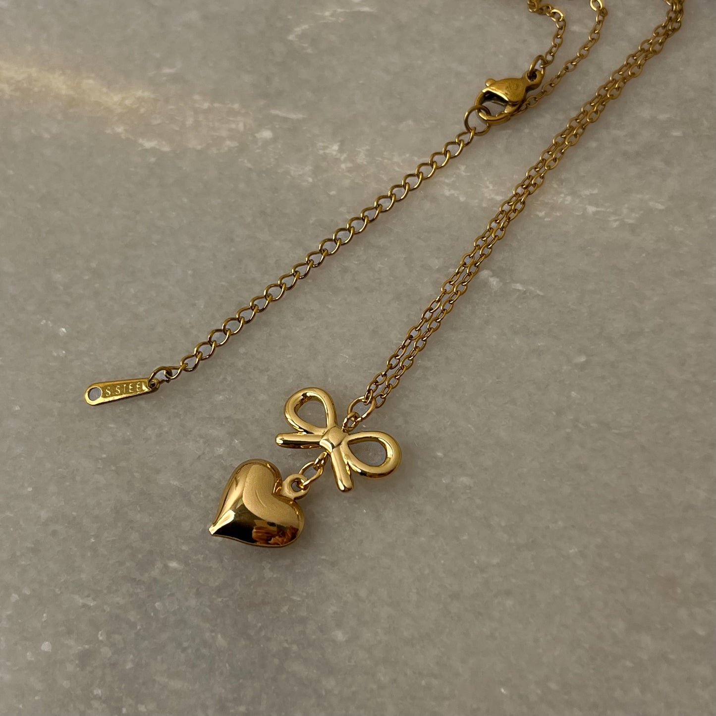 18K Gold Plated Bow Heart Necklace