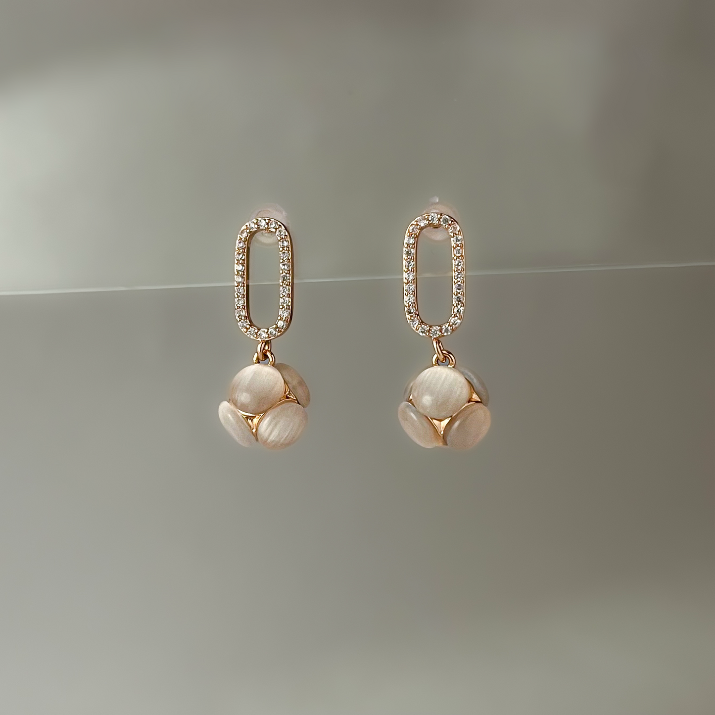 Stainless Steel Rose Gold Monalisa Stone Drop Earrings