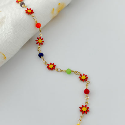 Red Flower Multi Color Beads Bracelets