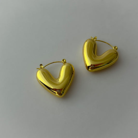 18K Gold Plated Chunky Heart Hoops