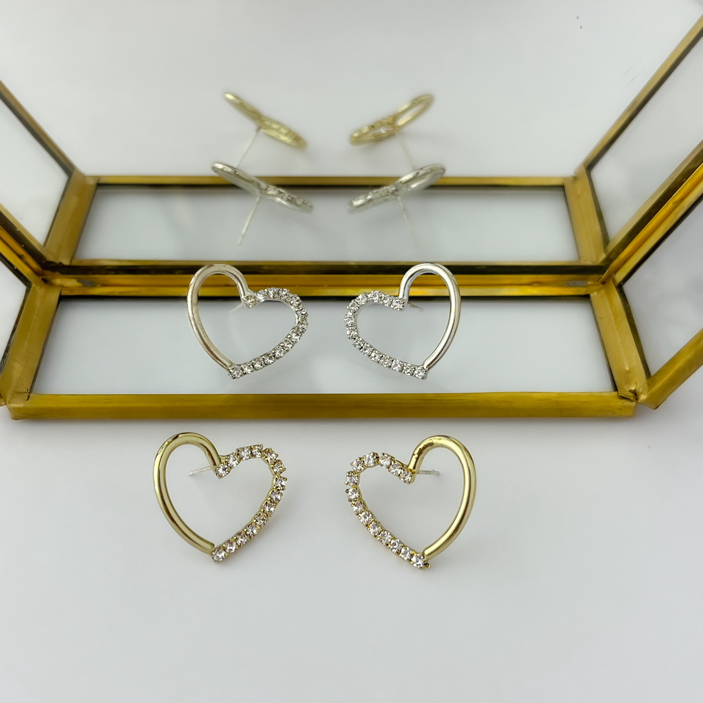 Korean Stone Heart Earrings - Gold & Silver