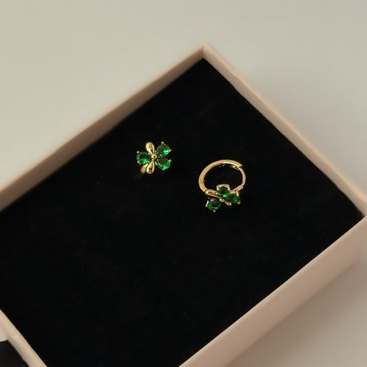 18K Gold Plated Green Stone Flower Hoop