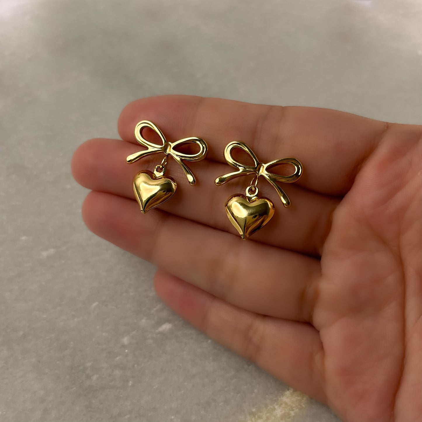 18K Gold Plated Heart Bow Earrings