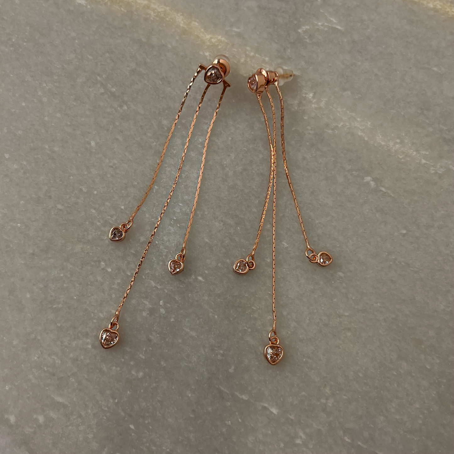 Stainless Steel 2in1 Rose Gold Tassel Earrings