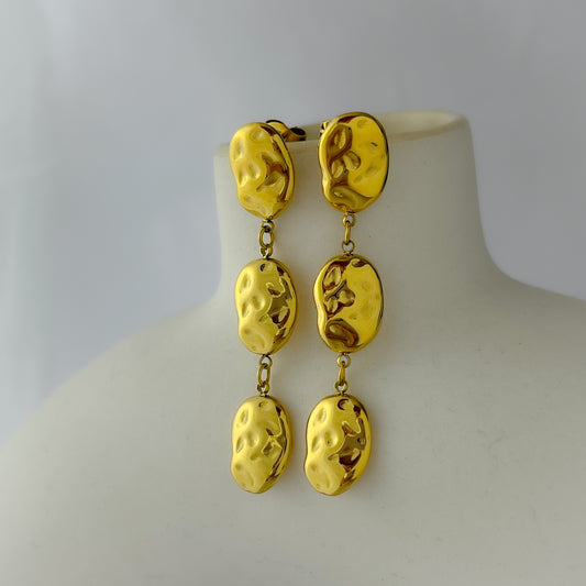 18K Gold Plated Hammered Drop Earrings