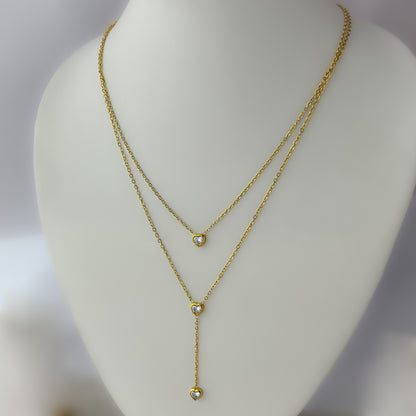 18K Gold Plated Heart Shaped AD Stone Layer Necklace