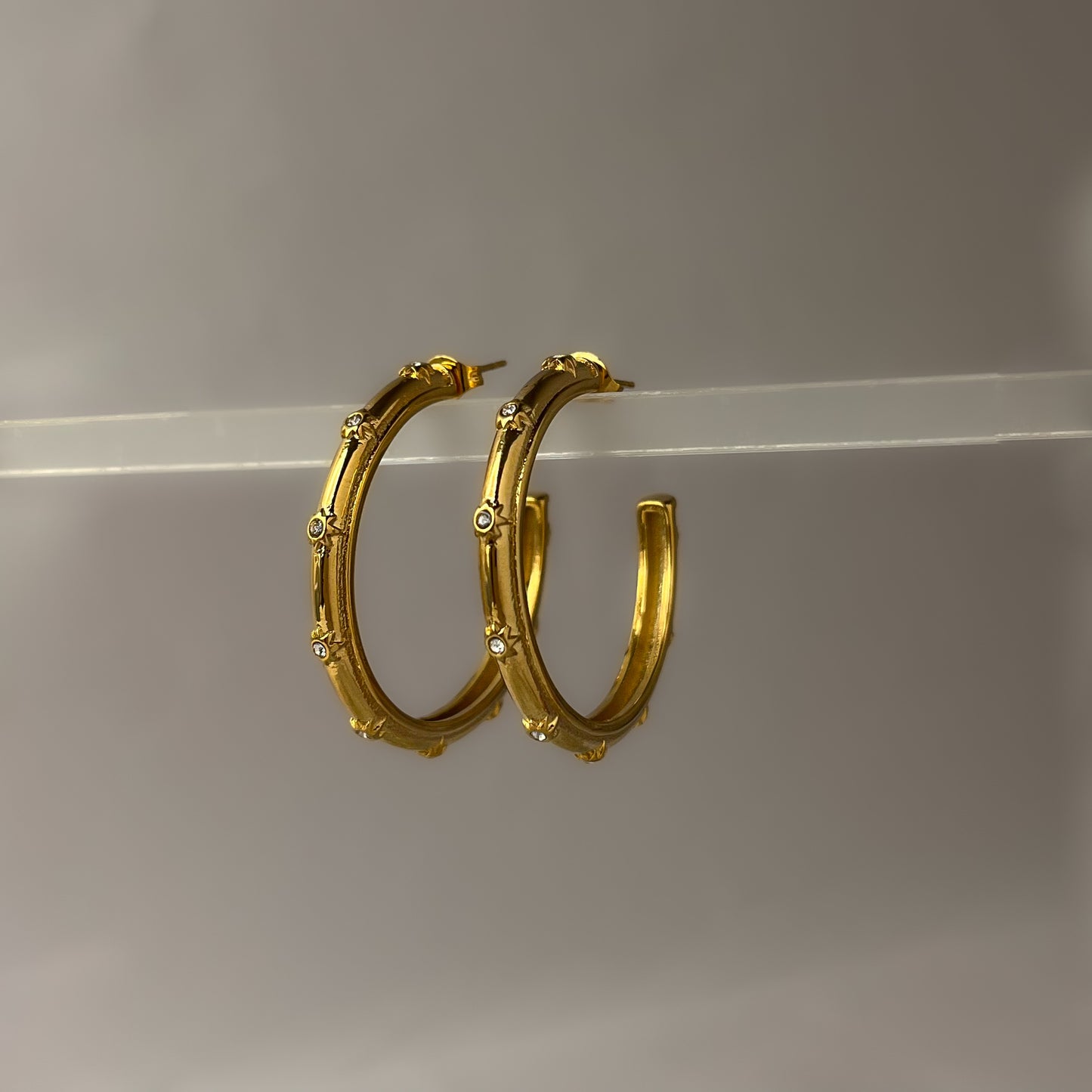 18K Gold Plated Studded AD Stone Half Hoops