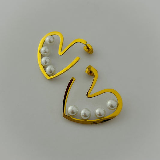 18K Gold Plated Heart Pearl Earrings