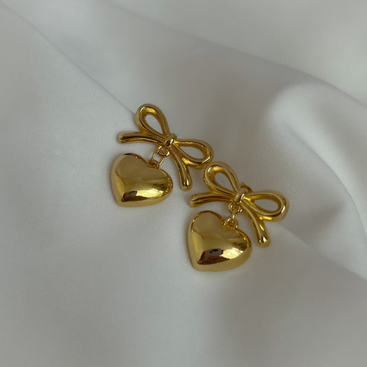 18K Gold Plated Bow Heart Earrings