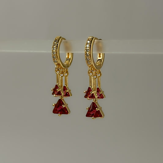 Stainless Steel Red Crystal Drop Hug Earrings