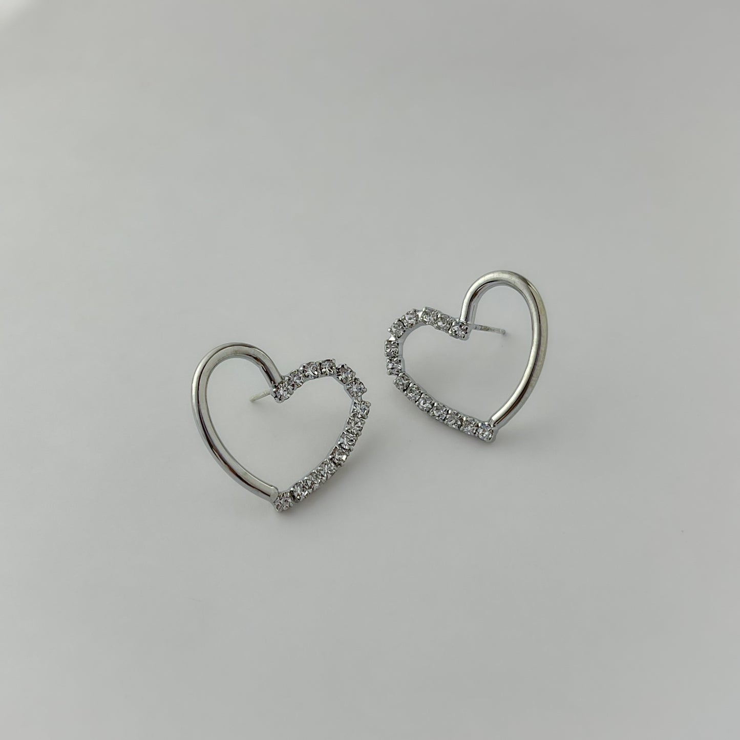 Korean Stone Heart Earrings - Gold & Silver