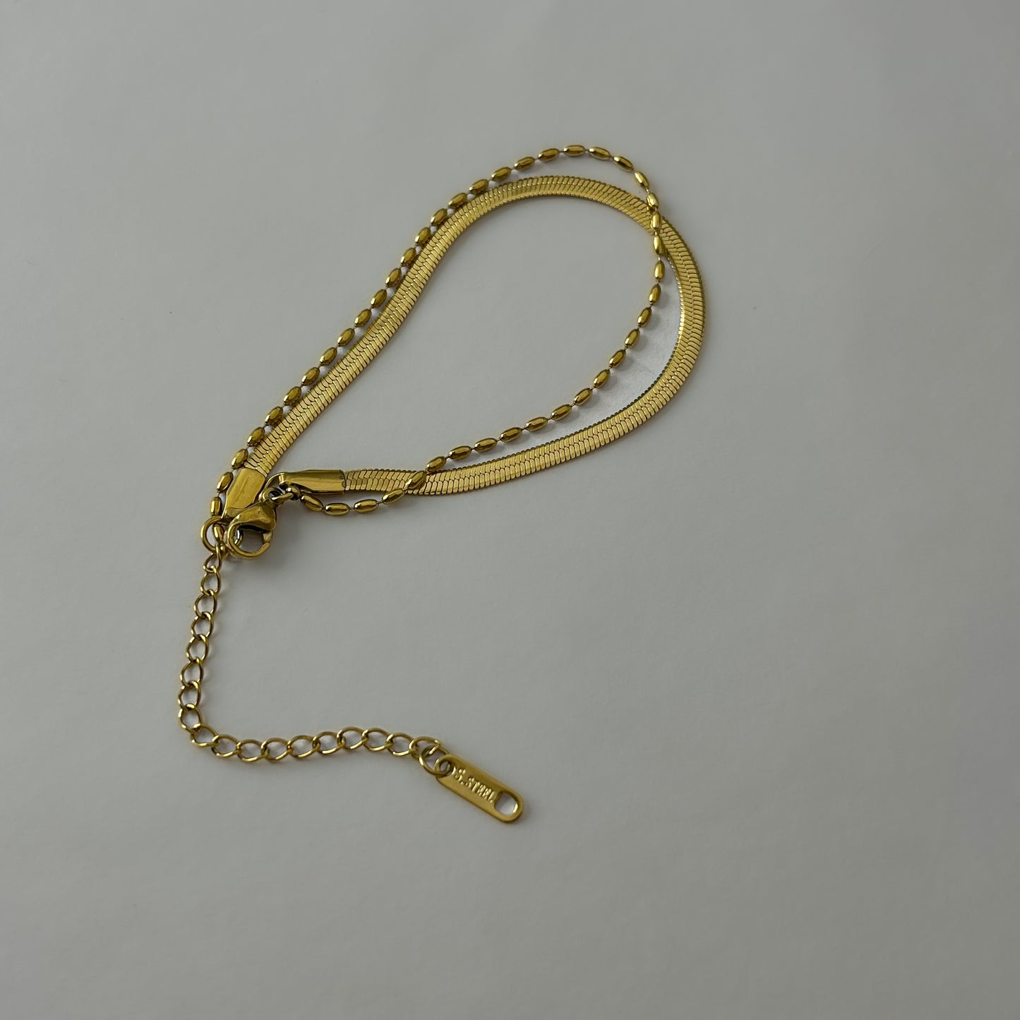 18K Gold Plated Minimal Snake Beads Double Chain Bracelet