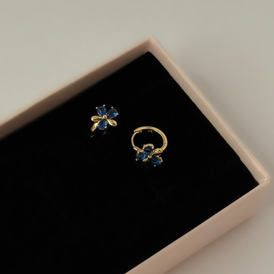 18K Gold Plated Blue Stone Flower Hoop