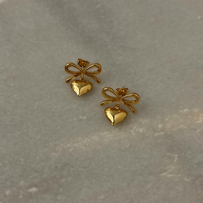 18K Gold Plated Heart Bow Earrings