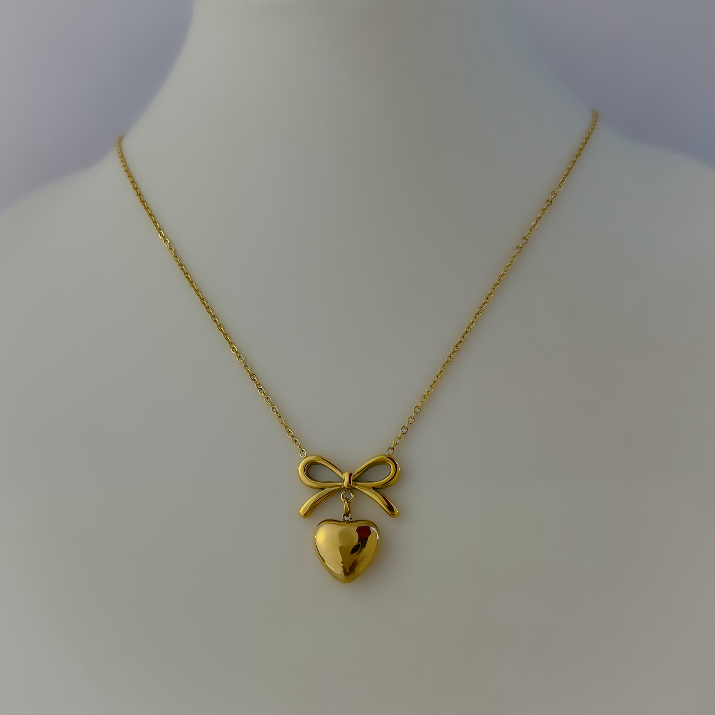 18K Gold Plated Heart Drop Bow Necklace