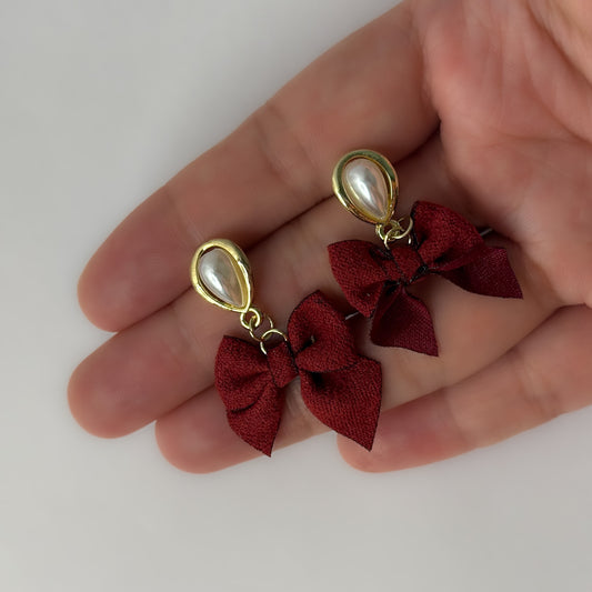Cute Korean Red Bow Earrings
