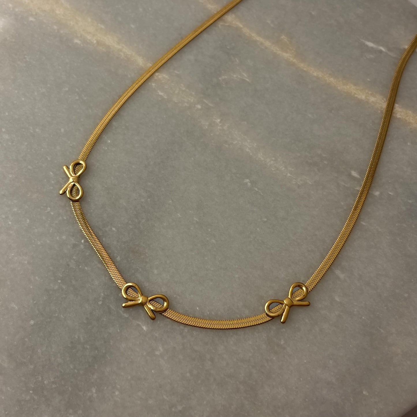 18K Gold Plated Bow Snake Chain Necklace