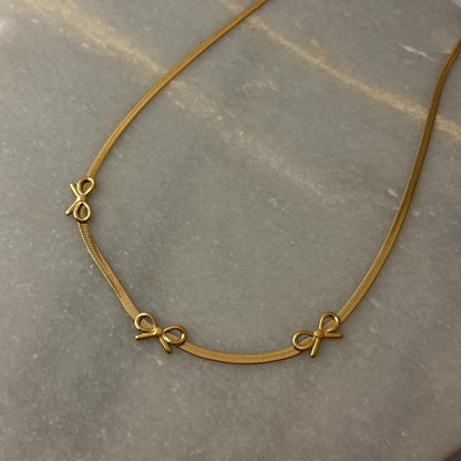 18K Gold Plated Bow Snake Chain Necklace