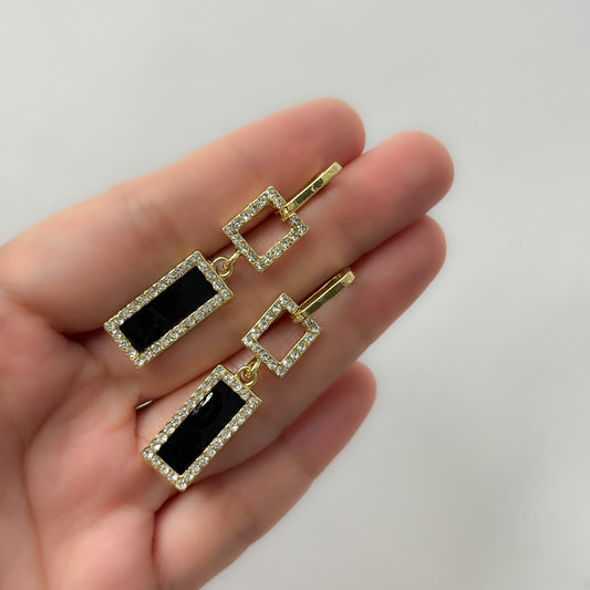 Korean Black Linked Earrings