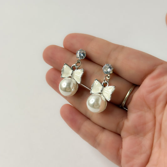 Korean Bow Pearl Drop WS Earrings
