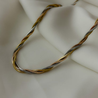 18K Gold Plated Twisted Three Toned Necklace