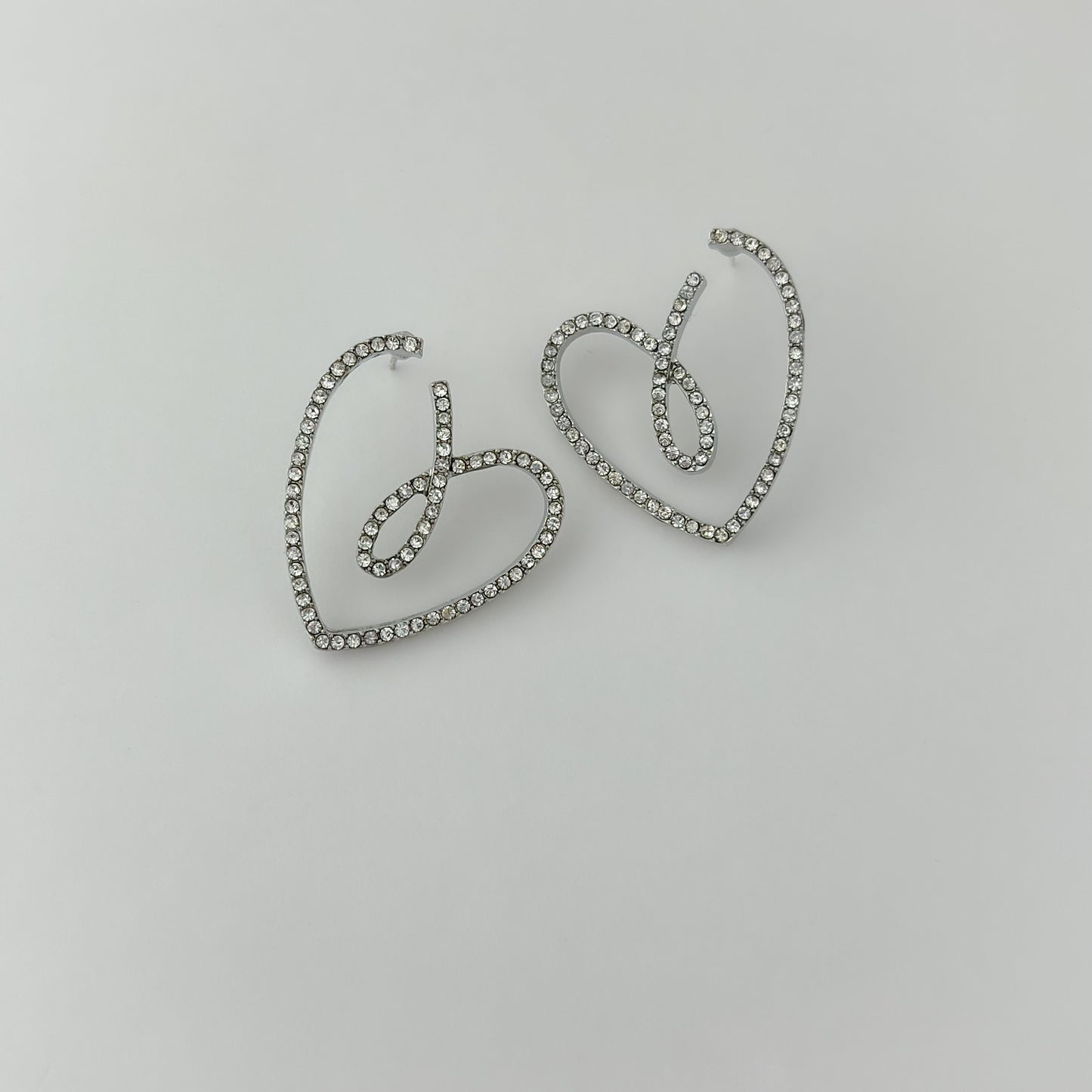 Korean Rhinestone Cursive Heart Earrings