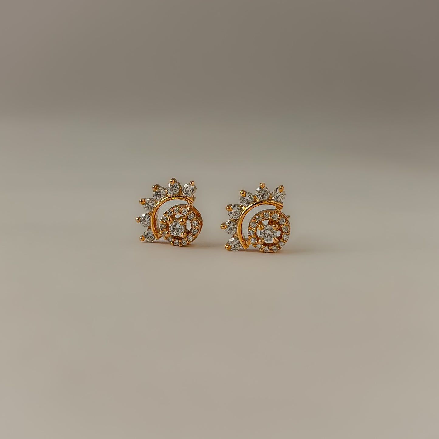 18K Gold Plated AD Stone Eye Stud Earrings