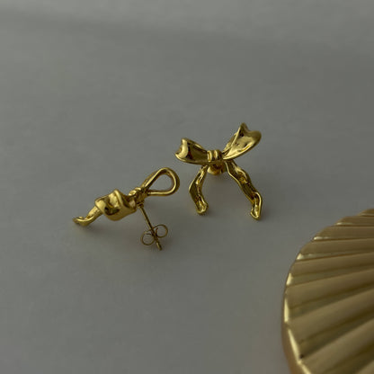 18K Gold Plated Cute Ribbon Bow Earrings