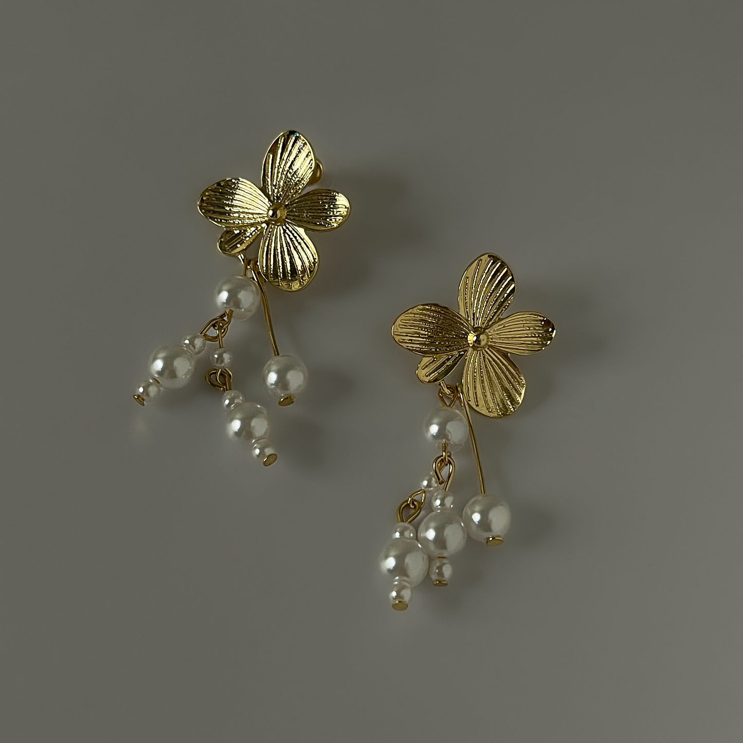 Korean Flower Pearl Drop Earrings