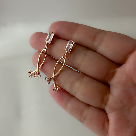 Stainless Steel Rose Gold Sleek Drop Earrings