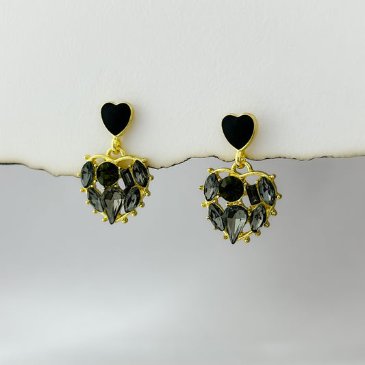 Korean Black Stone Heart Earrings