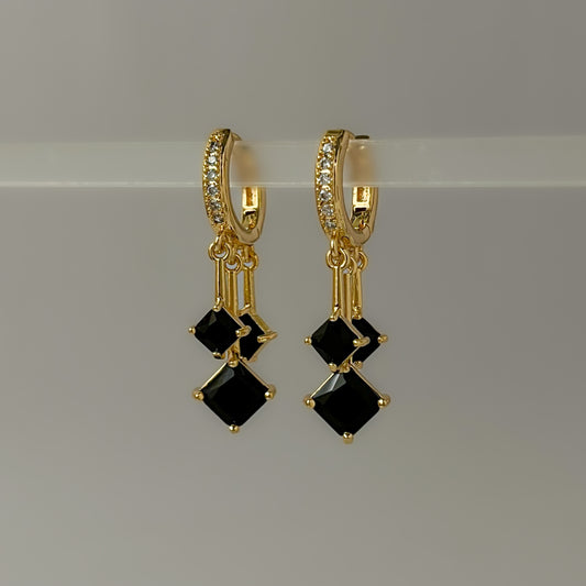 Stainless Steel Black Crystal Hug Drop Earrings