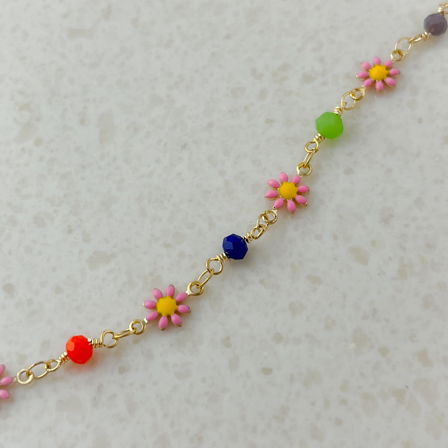 Pink Flower Multi Color Beads Bracelets