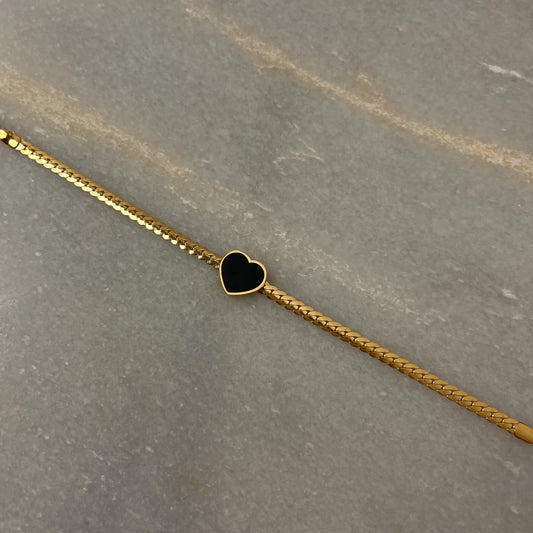 18K Gold Plated Black Heart Chain Bracelet