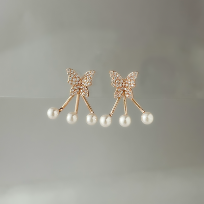 Stainless Steel 2in1 Butterfly Rose Gold Earrings