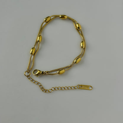 18K Gold Plated Oval Beaded Double Chain Bracelet