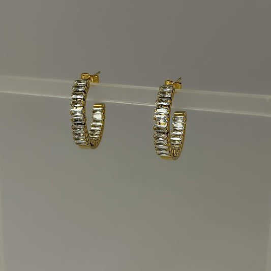 18K Gold Plated Full AD stone Half Hoops