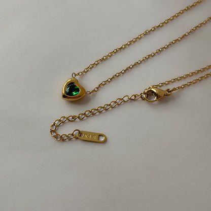 18K Gold Plated Green Stone Heart Necklaces