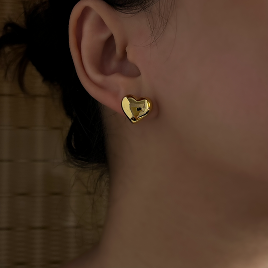 18K Gold Plated Heart Stud Earrings